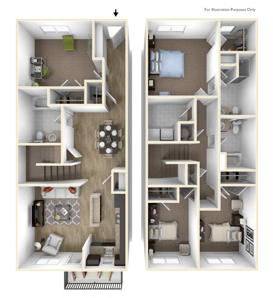 Floor plan for 4 beds, 3 baths, 1586 sqft